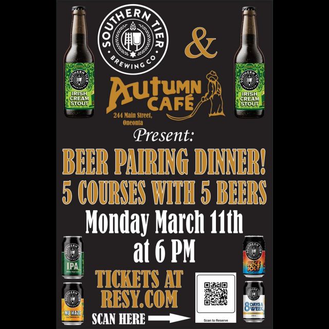 Beer Dinner! 🍻🍽️ 5 Courses Paired With Delicious Southern Tier Beverages @ Autumn Cafe

#southerntier #artisanalbrewing #beerdinner
