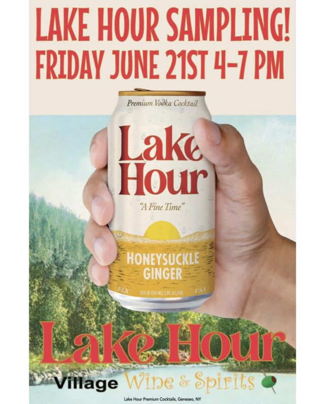Come And Join Us To Have “A Fine Time” And Sample Lake Hour At Village Wine & Spirits Friday June 21st! Lake Hour Flavors Include Watermelon Cucumber 🥒🍉 Rosemary Yuzu 🌿 Peach Jasmine 🍑 and Honeysuckle Ginger 🍯. 

#sampling #lakehourcocktails